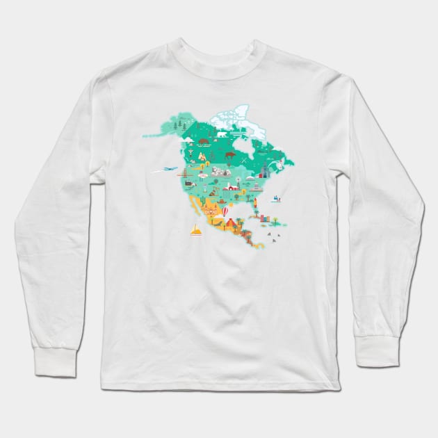 Map of North America Long Sleeve T-Shirt by Antikwar